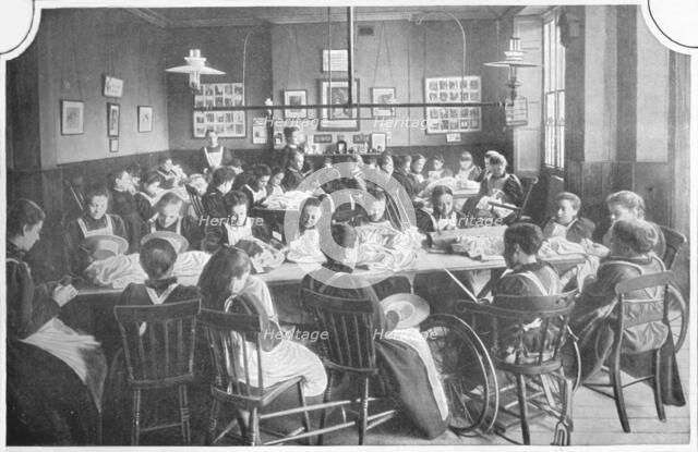 Girls at needlework, Halliwick School For Girls, Marylebone Road, London, c1903 (1903). Artist: Unknown.