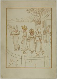 Girls Going Down a Lane, 1866-1901. Creator: Catherine Greenaway