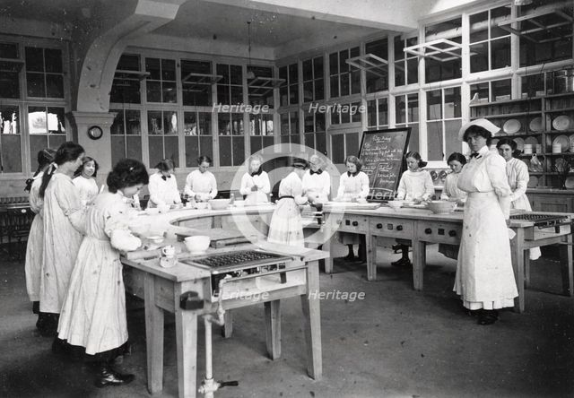 Girls domestic class, Rowntree’s factory, York, Yorkshire, 1913. Artist: Unknown