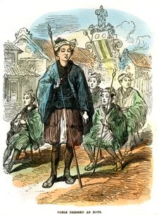 Girls dressed as boys, New Year's festival procession at Yokohama, Japan, 1872