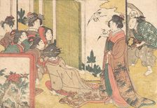 Girls Entertained by Performers, from the illustrated book Flowers of the Four Seasons, 1801. Creator: Kitagawa Utamaro