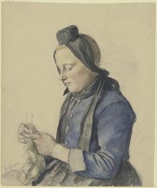 Girls from the Schwalm region knitting, 19th century. Creator: Jacob Happ