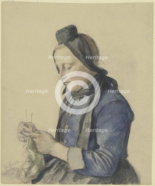 Girls from the Schwalm region knitting, 19th century. Creator: Jacob Happ.