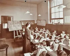 Girls Hebrew reading lesson, Jews Free School, Stepney, London, 1908