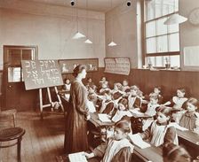 Girls Hebrew reading lesson, Jews Free School, Stepney, London, 1908