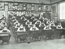Girls in a classroom, Tollington Park Central School, London, 1915