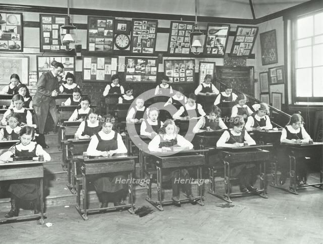 Girls in a classroom, Tollington Park Central School, London, 1915. Artist: Unknown.