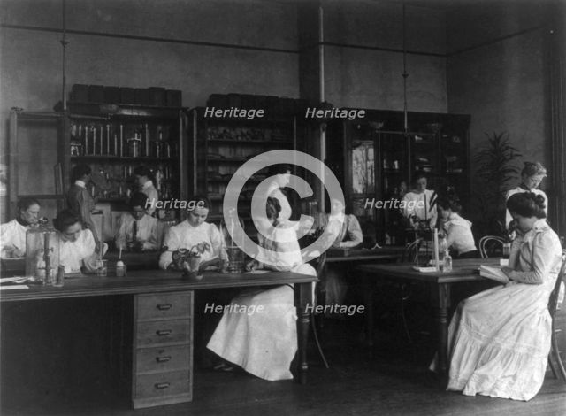 Girls in a science laboratory at Eastern High School, Washington, D.C., (1899?). Creator: Frances Benjamin Johnston.