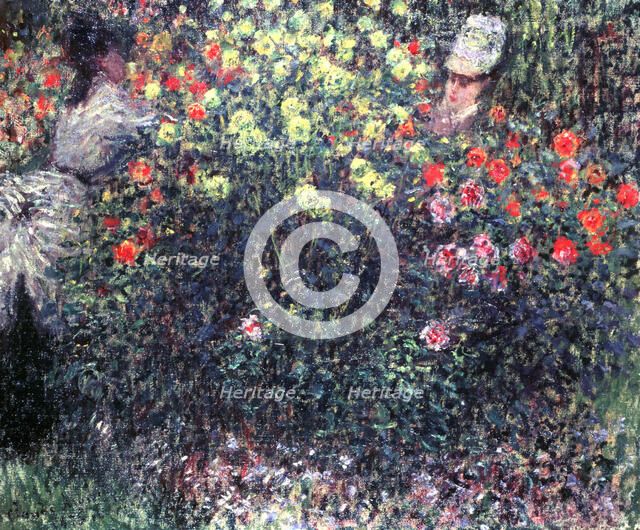 'Girls in a solid mass of dahlias', 1875. Artist: Claude Monet