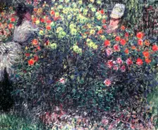Girls in a solid mass of dahlias 1875. Artist: Claude Monet