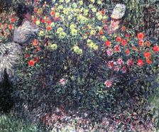 Girls in a solid mass of dahlias 1875. Artist: Claude Monet