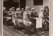 Girls in sewing class, Rowntree factory, York, Yorkshire, 1932