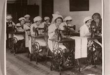 Girls in sewing class, Rowntree factory, York, Yorkshire, 1932
