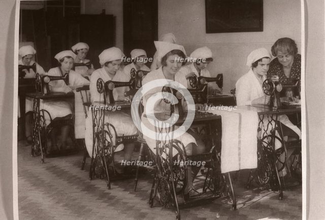 Girls in sewing class, Rowntree factory, York, Yorkshire, 1932. Artist: Unknown