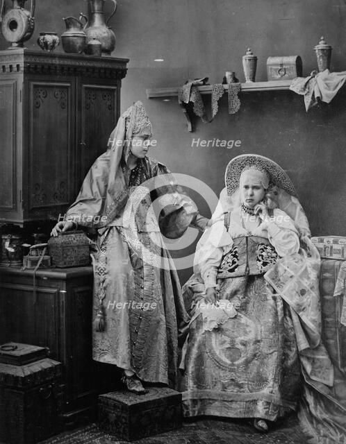 Girls in Russian dress, c1870s-c1880s.  Artist: Andrei Osipovich Karelin