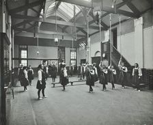 Girls in the gymnasium, Fulham County Secondary School, London, 1908
