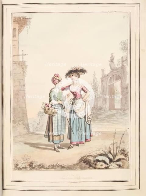 Girls of Parma and Cremona, leaf from 'A Collection of Dresses by David Allan Mostly from..., 1776. Creator: David Allan.