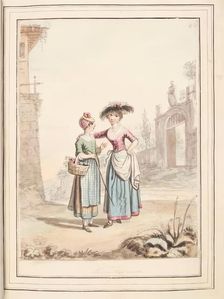 Girls of Parma and Cremona, leaf from A Collection of Dresses by David Allan Mostly from..., 1776. Creator: David Allan