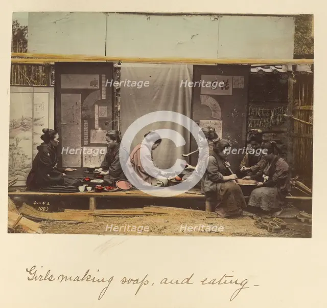 Girls making soap, and eating, about 1873-1883. Creator: Shinichi Suzuki I.