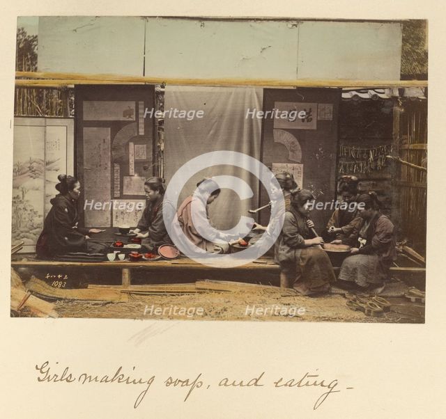 Girls making soap, and eating, about 1873-1883. Creator: Shinichi Suzuki I.