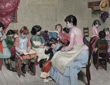 Girls school, 19th century. From "La Ilustracion Espanola y Americana". Creator: Unknown
