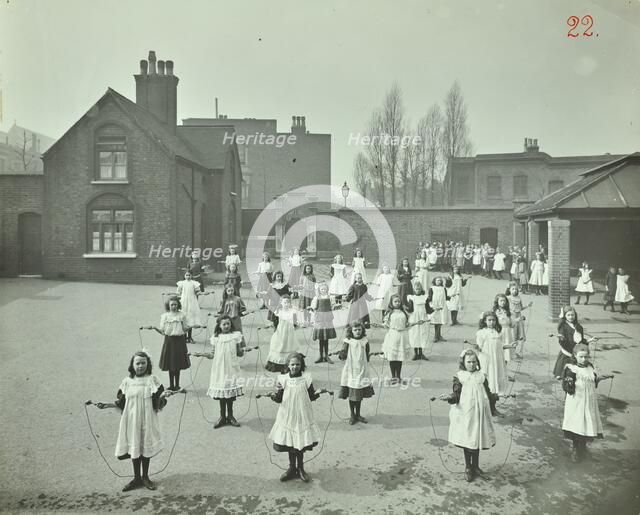 Girls skipping, Rushmore Road Girls School, Hackney, 1908. Artist: Unknown.