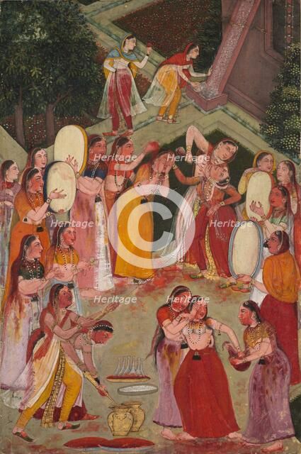 Girls Spraying Each Other at Holi, c. 1640-1650. Creator: Unknown.