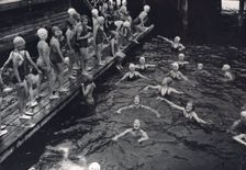 Girls swimming class, Sweden, 1939. Creator: Otto Ohm
