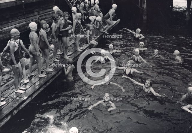 Girls' swimming class, Sweden, 1939. Creator: Otto Ohm.