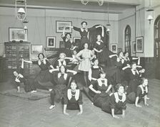 Girls posed in tableaux, Sandhurst Road Evening Institute, London, 1914