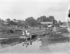 Girls posing, The Ford, Shipton Oliffe, Shipton, Gloucestershire, 1905. Artist: Henry Taunt