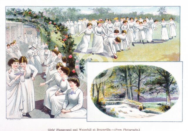 'Girls' Playground and Waterfall at Bournville', 1892. Artist: Unknown.