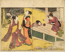 Girls Playing New Year Games. From the Picture Book of Flowers of the Four Seasons (Ehon..., 1801. Creator: Utamaro, Kitagawa (1753-1806)