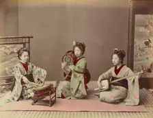 Girls Playing Samisen and Fluya, 1870s-1890s. Creator: Kusakabe Kimbei