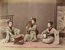Girls Playing Samisen and Fluya, 1870s-1890s. Creator: Kusakabe Kimbei