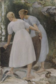 Girls Pushing a Boat, 1925. Creator: Pekka Halonen