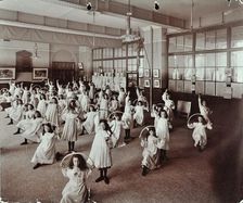 Girls with hoops, Lavender Hill Girls School, Bermondsey, London, 1906