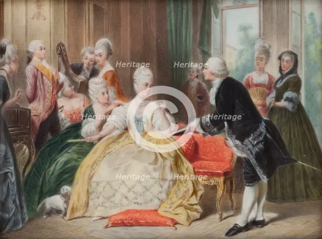 Gluck hands Queen Marie Antoinette the score of his first opera, c1770s. Creator: Unknown.