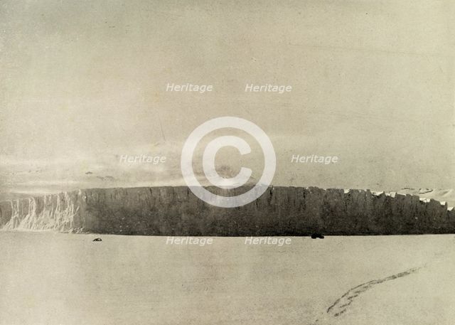 'Glacier South of Cape Barne, with motor travelling on sea ice', c1908, (1909).  Artist: Unknown.
