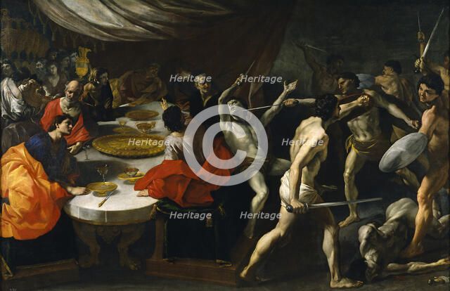 Gladiator fights at a Banquet. Artist: Lanfranco, Giovanni (1582-1647)