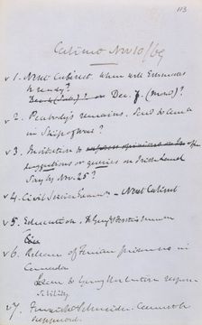 Gladstone's notes from a cabinet meeting, 1869. Creator: William Ewart Gladstone