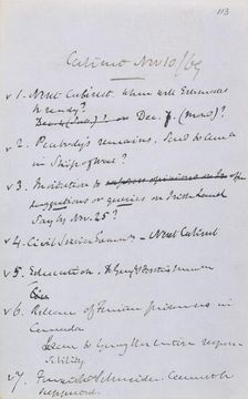 Gladstone's notes from a cabinet meeting, 1869. Creator: William Ewart Gladstone