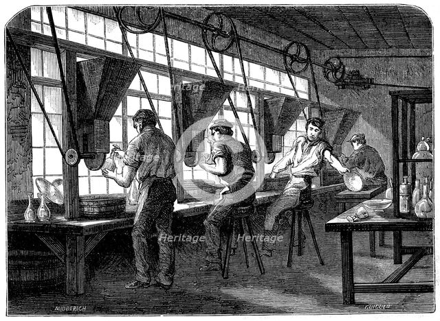 Glass cutters at their wheels, c1870. Creator: Unknown.