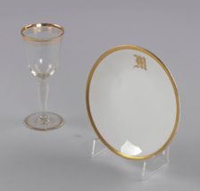 Glass and bowl with gold decoration from Mae's Millinery Shop, 1941-1994. Creator: Unknown