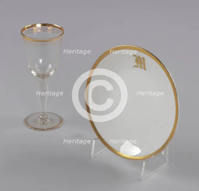 Glass and bowl with gold decoration from Mae's Millinery Shop, 1941-1994. Creator: Unknown.