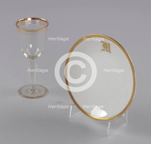 Glass and bowl with gold decoration from Mae's Millinery Shop, 1941-1994. Creator: Unknown.
