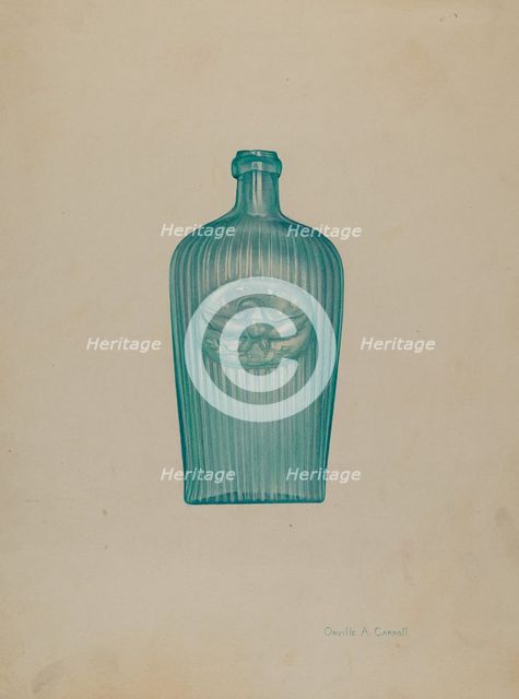 Glass Bottle, 1935/1942. Creator: Orville A. Carroll.