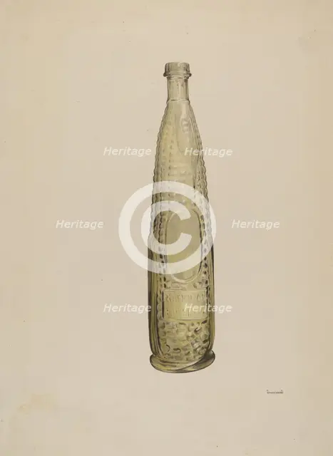 Glass Bitters Bottle, c. 1938. Creator: G. A. Spangenberg.