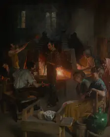 Glass Blowers of Murano, 1886. Creator: Charles Frederic Ulrich