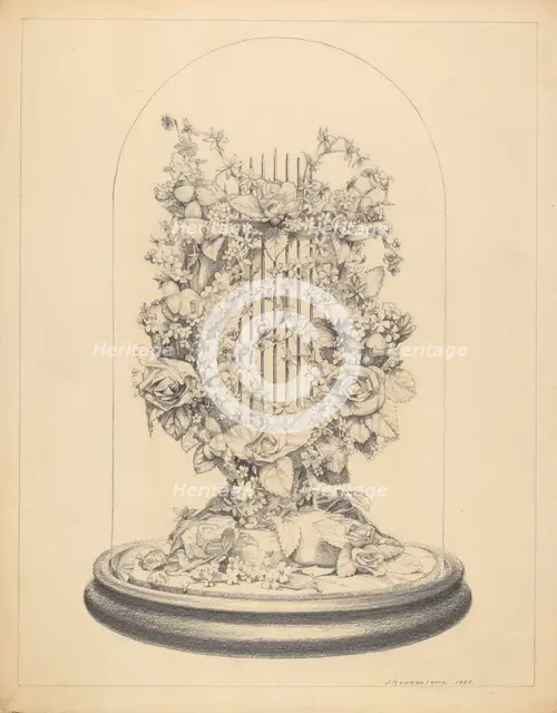 Glass Globe - Wax Flowers, 1937. Creator: J. Howard Iams.